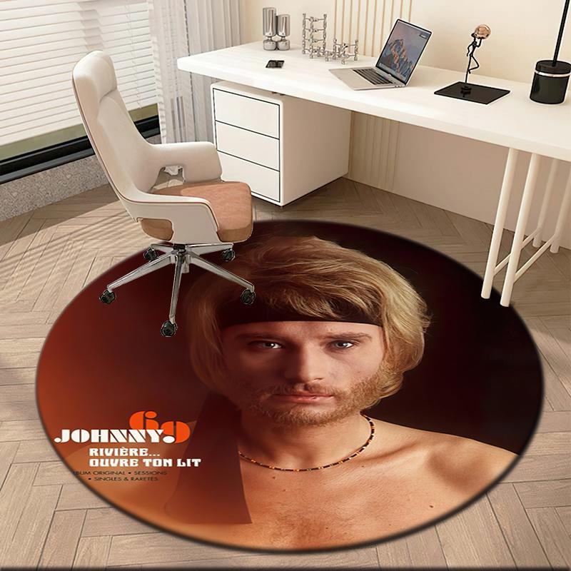 1pc French rock legend Johnny Hallyday Round carpet Painted Printed circular carpet, home door mat, outdoor travel protection carpet