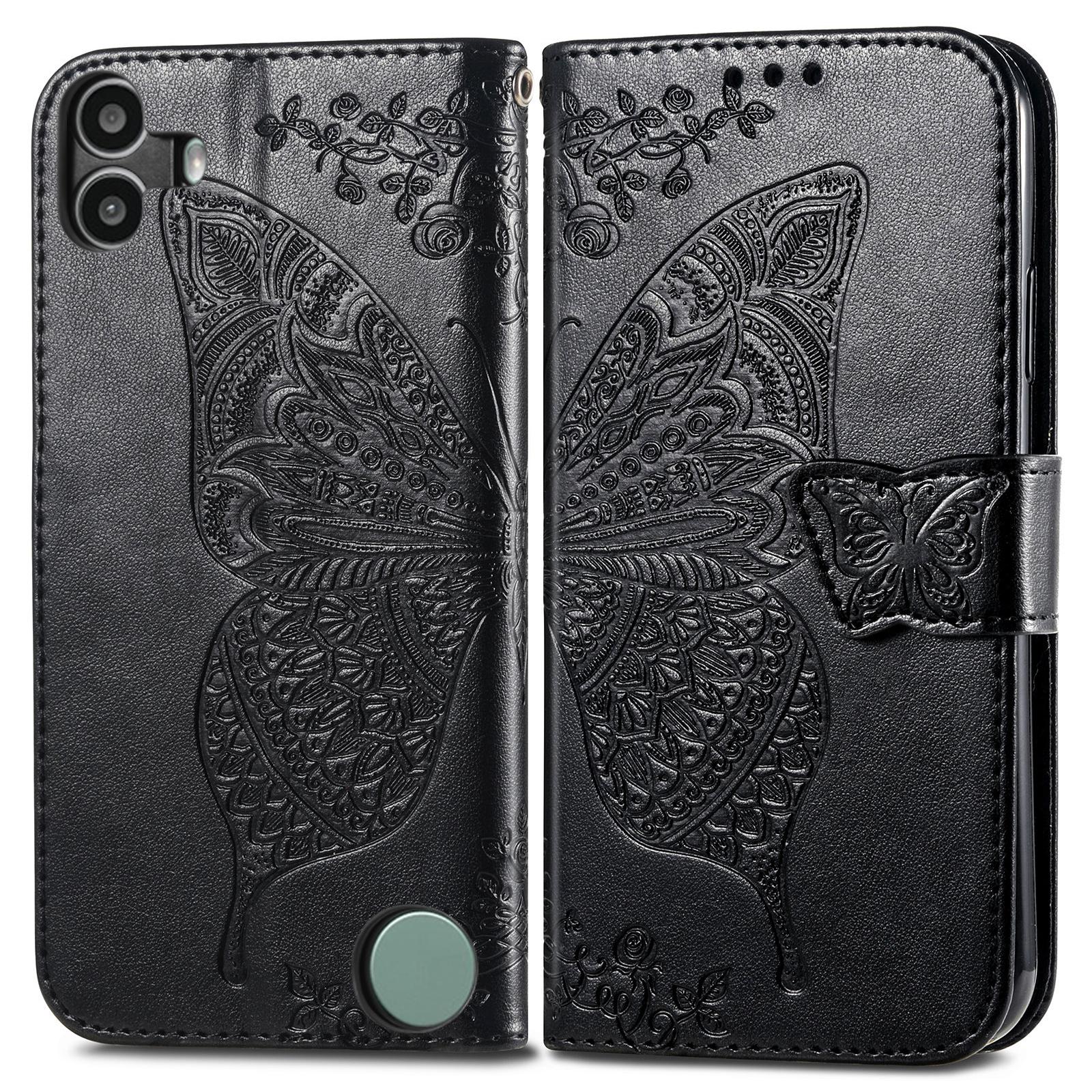 

For Nothing CMF Phone 1 Case PU Leather Wallet Phone Cover Butterfly Pattern Black