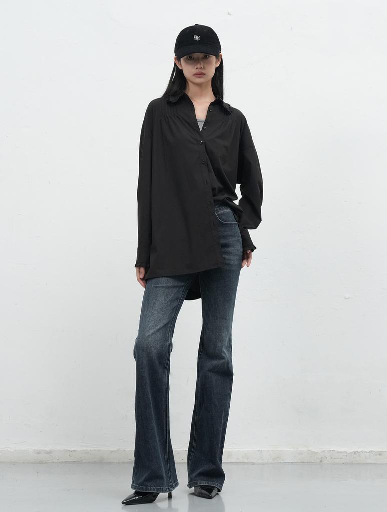 GENERALIDEA Frill Collar Loose Fit Shirt [Black] / Wbe3L03514