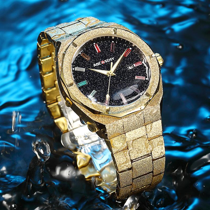 Waterproof Quartz Wristwatches Luxury All Stainless Steel Paul Rich Style Hip Hop Luminous Star Dust Frosted Watch