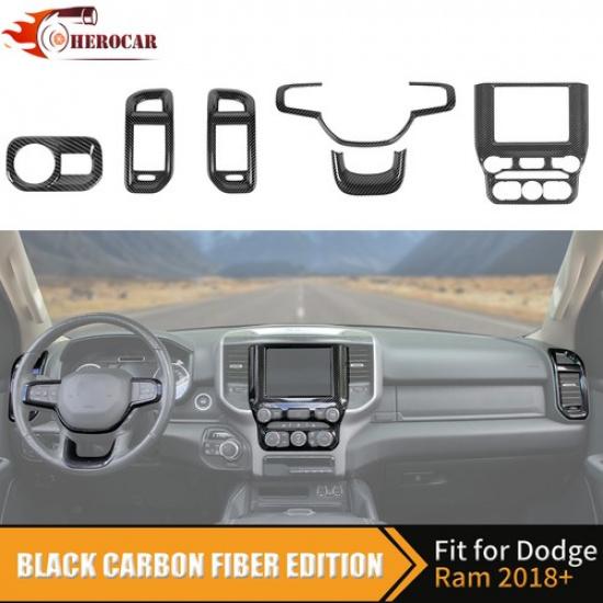 6x Center Steering Wheel AC GPS Covers For Dodge Ram + Carbon Fiber Interior