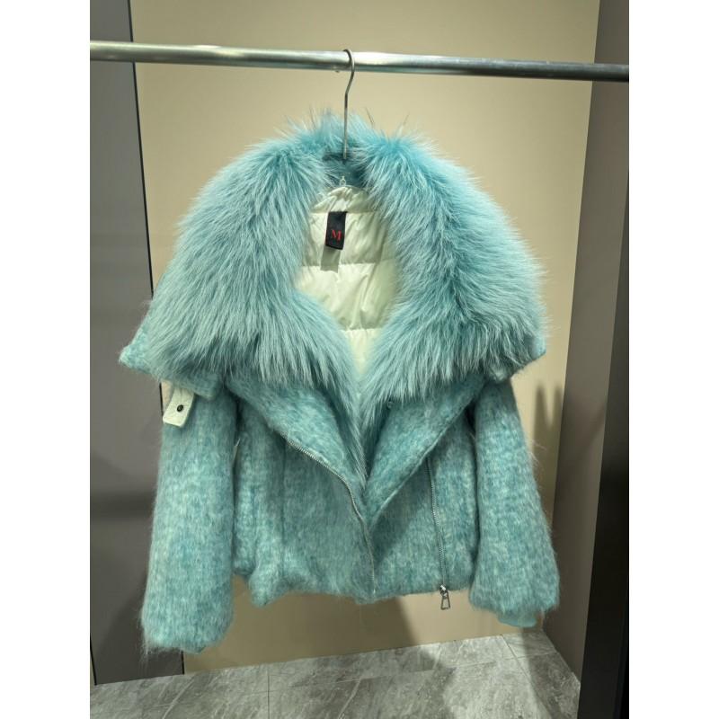Womens Short Down Coat 2026 Winter Luxury Raccoon Fur Collar Wool Blend Oversized Warm Puffer Jacket