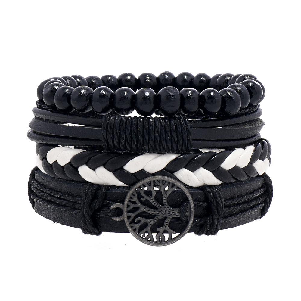 

Men s Multi-Layer Tree of Life Woven Leather Bracelet Set чёрный