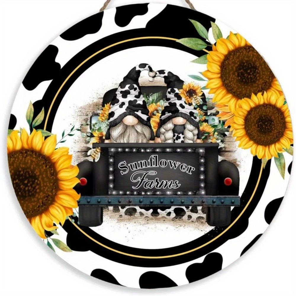 1pc 2d Flat Retro Round Wooden Sign Flower Market Flower Truck, Novel and Interesting Garage Bar Kitchen Home Family Friend Gift Wooden Sign- 20cm