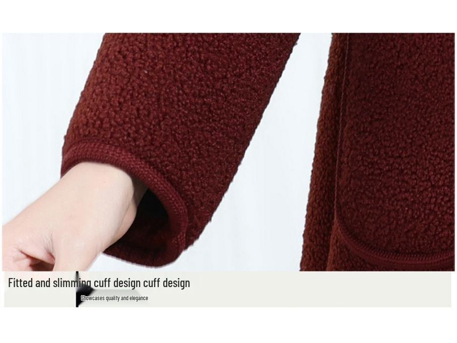 Women's Winter Fleece Jacket: Hooded, Thick, Warm Wool Blend Coat for Middle-Aged and Elderly