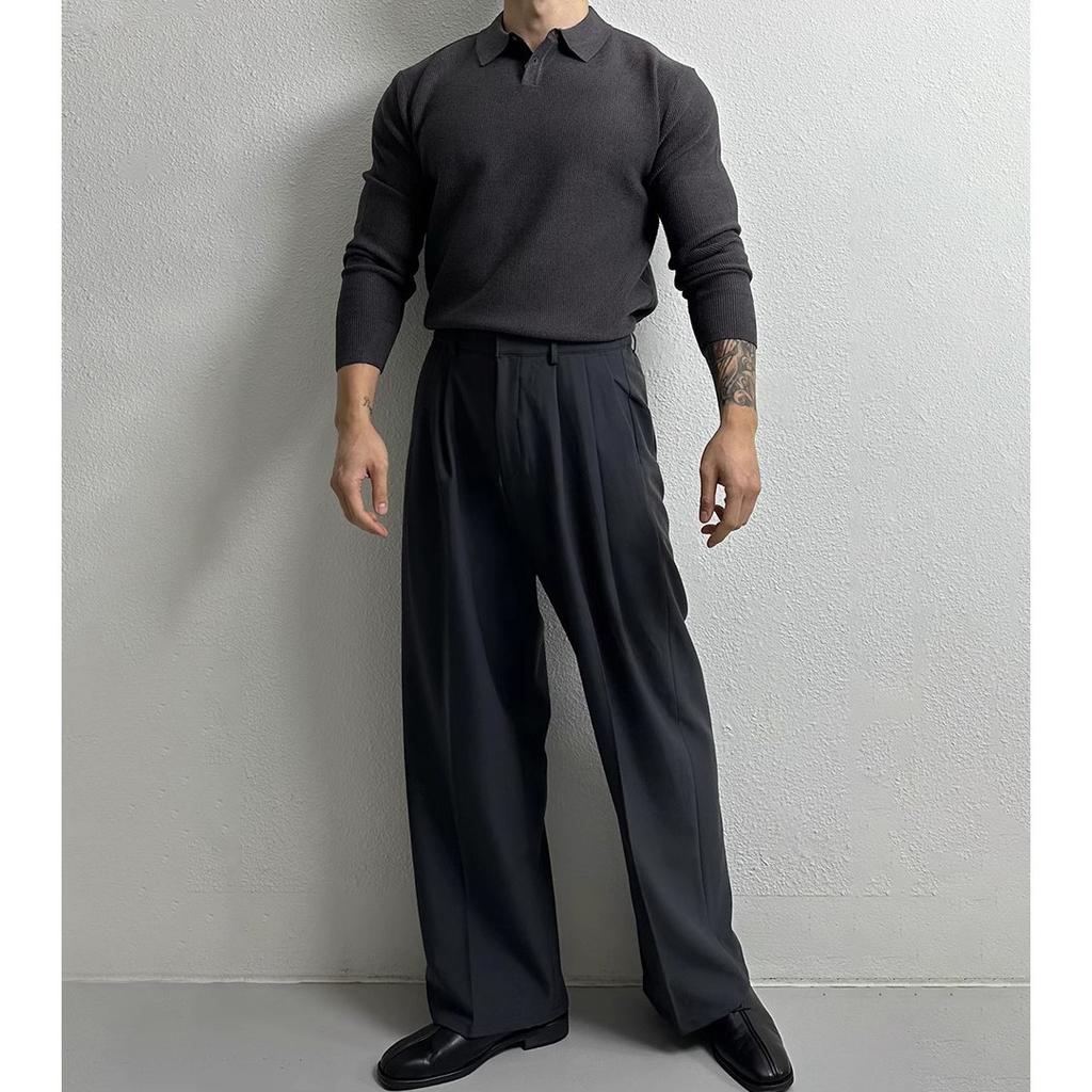 Shirt, Long Sleeved Sweater with Collar, Sweater, Men's, British Business Style, Slim Design, Winter Interior, Professional Men's Clothing