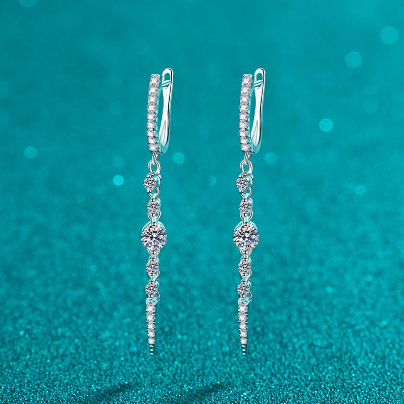 925 Sterling Silver Moissanite Drop Earrings Sparkling Dangle Earrings with Crystal Chain & Solitaire for Women Gift 1.118ct moissanite earrings серебряный