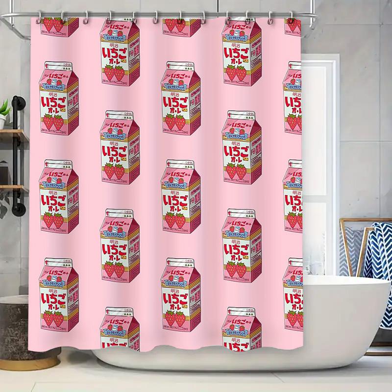 

Strawberry Shower Curtain Aesthetic Cute Japanese Anime Decor Bathroom Fabric Waterproof Red W60H190(CM)-1 Pcs