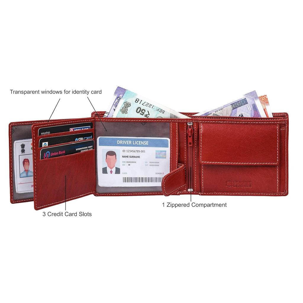 Cartera de piel roja anilina Oliver para hombre