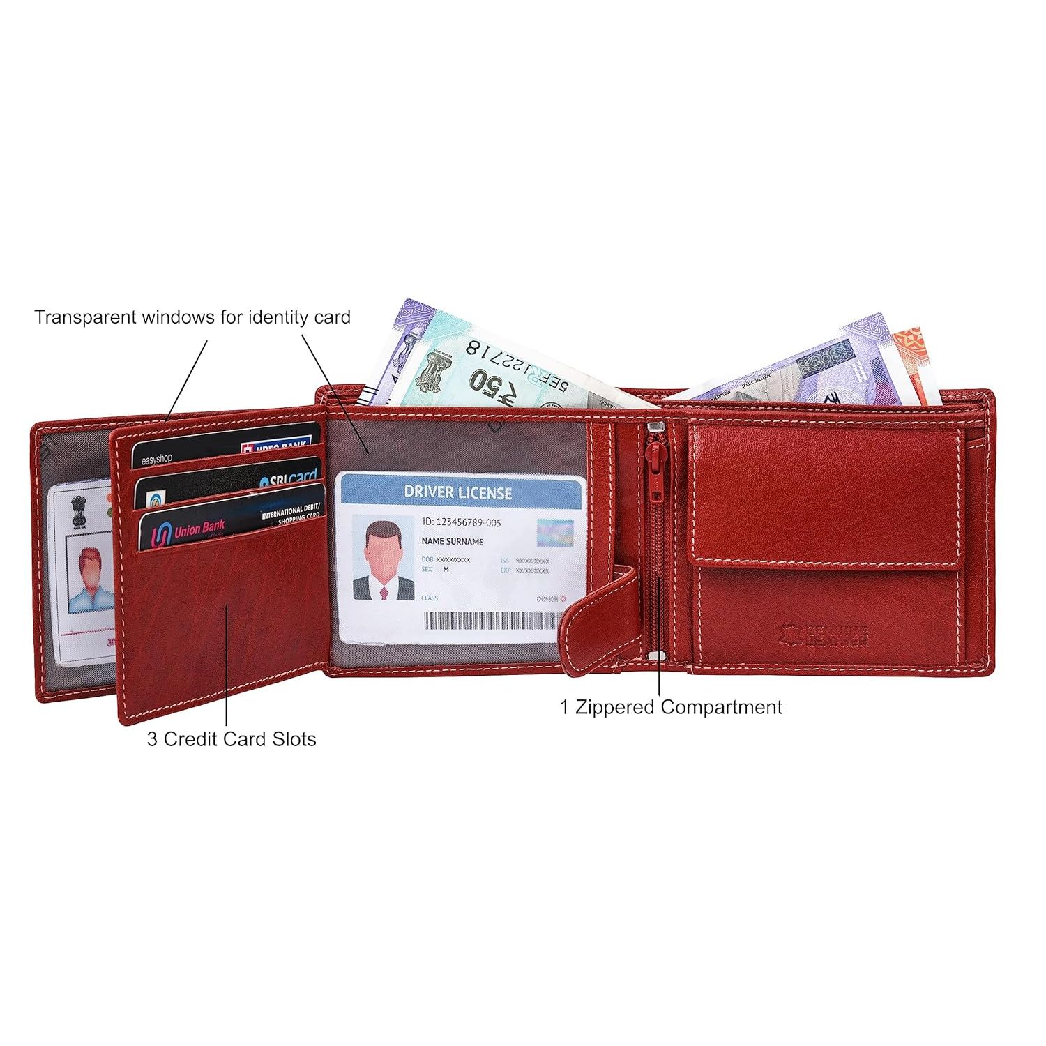 Мужской анилиновый красный кожаный кошелек Oliver — фото 5