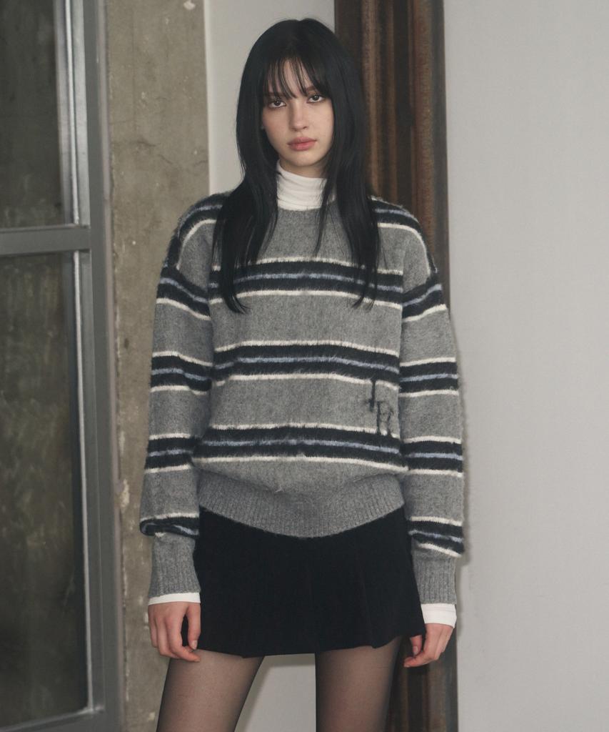 Ledeoli Logo Hairy Stripe Knit [Grey]