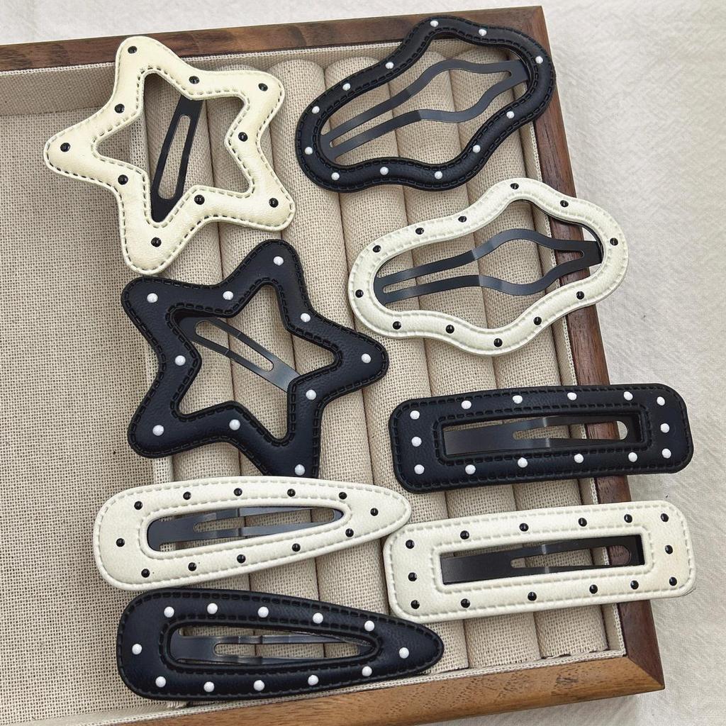 Polka Dot Leather Pentagram BB Hair Clips - Cloud Side Bangs Bobby Pins Hair Accessories