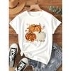 Autumn Pumpkin Pattern Print + Short Sleeves + Round Neck T-Shirt