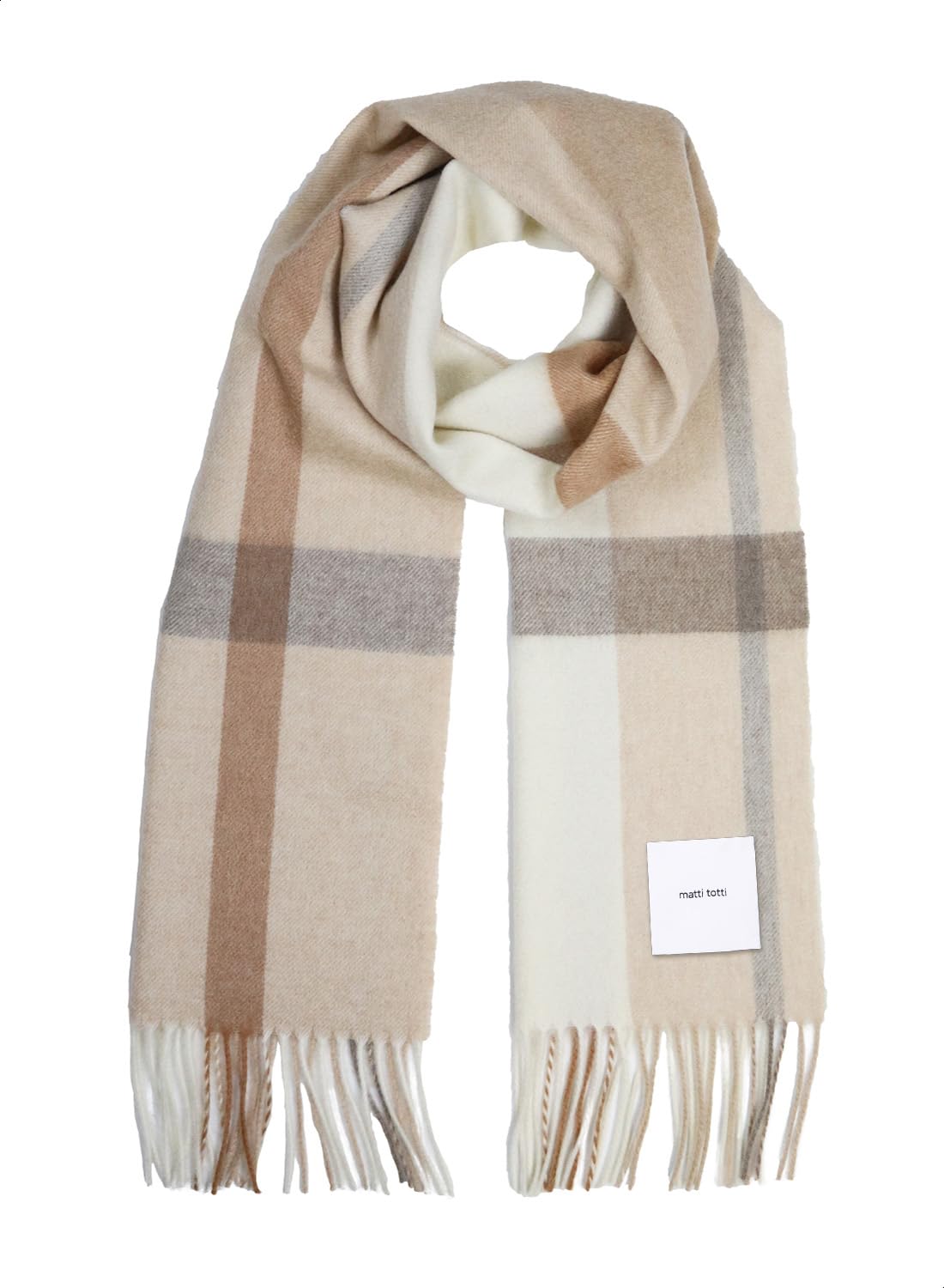 

Matti Totti Ivory x Beige Cashmere Check Size Scarf, Large, Thick, Pattern, Women s, 100, Long, Reversible, Gift, B0011B-23