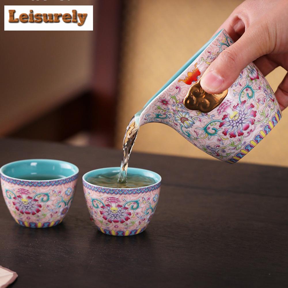 China-Chic Emaille Farbe Blüht Reiches Tee-Set Kit Antik 1 Kanne 2 Tassen Teezubereiter Camping Tragbares Teezubehör Ornamente