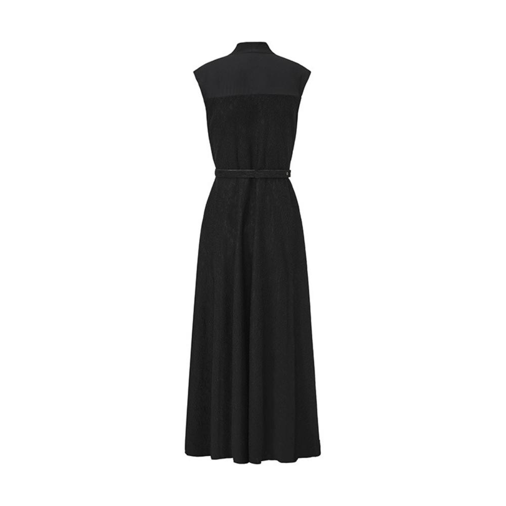 New Spring/Summer Vintage Lace-Panel Sleeveless Maxi Dress for Women Elegant V-neck Single-breasted Belt Slim A-line Party Dress