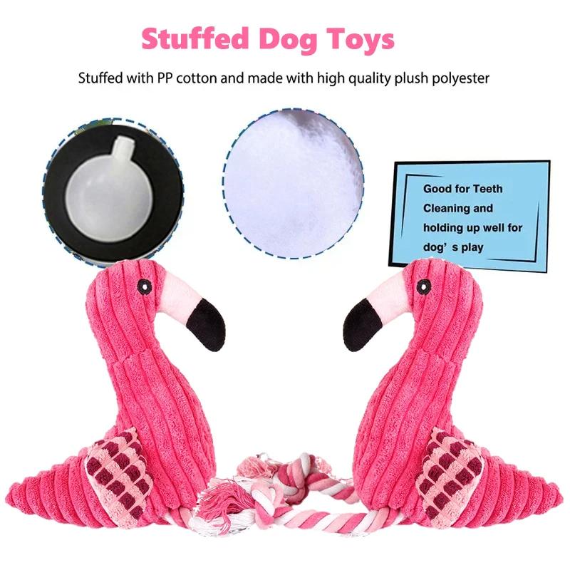 Dog Toy Flamingo Plush Squeaky Chew Interactive Corduroy Puppy Teething Durable Safe Small Medium Breed Pet Supplies