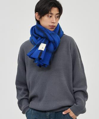 THE-ABON Two-Tone Check Scarf Blue