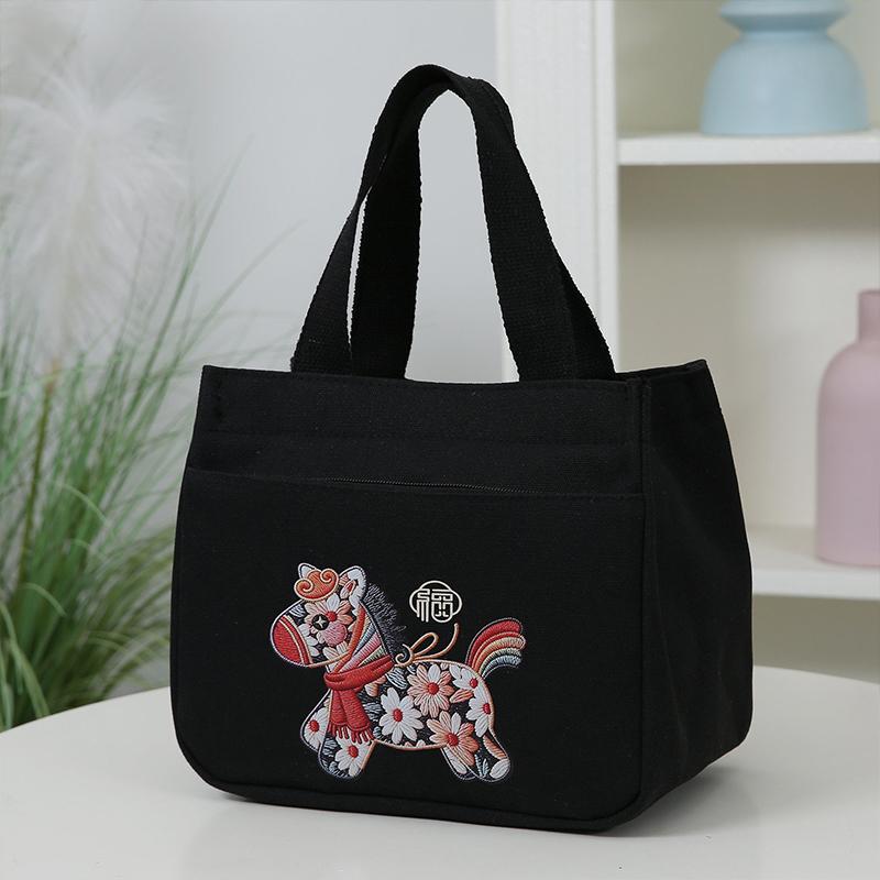 

Маленькая сумка-пони Повседневная сумка через плечо Холщовая сумка-ланчбокс с принтом животных one size чёрный