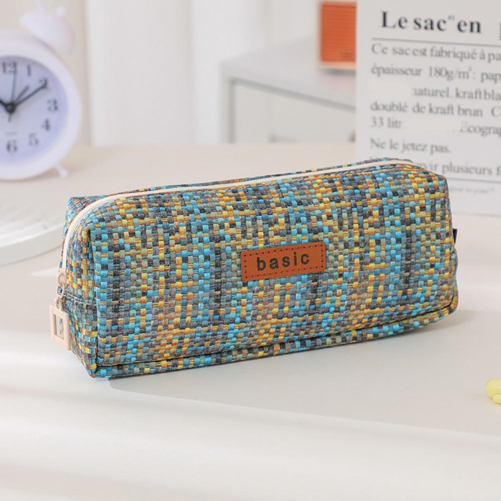 Large Capacity Cosmetic Storage Bag INS Simplicity Pen Bag Stationery Bag Woven Pencil Case Travel