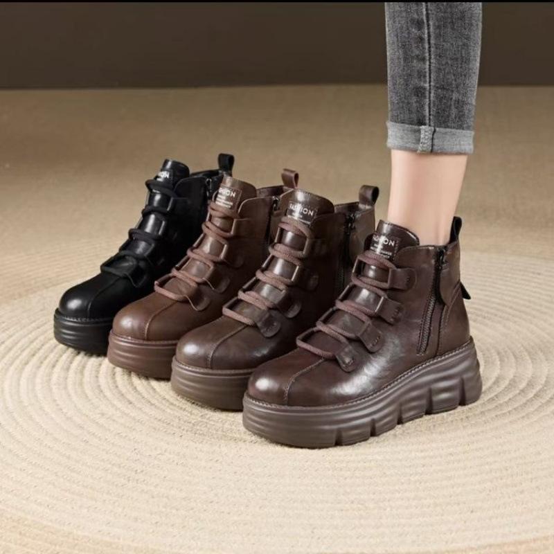 Martin heightening boots women's 2025 autumn and winter new velvet 8cm small thick-soled short boots retro versatile high-top shoes