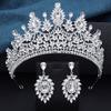 Baroque Rhinestone Bridal Large Crystal Crown and Earrings Set Wedding Headdress Party Accessories Pageant Queen Tiara Jewelry