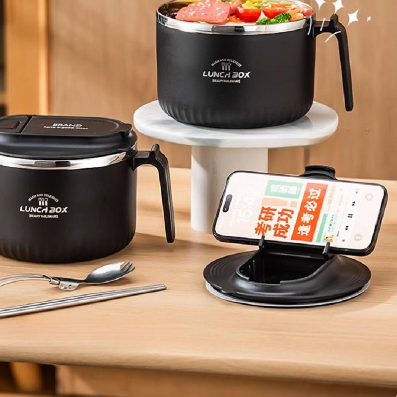 Stainless Steel Ramen Bowl Japanese With Tableware/Lid Personal Lunch Box Home Large Capacity Portable Noodle Bowl