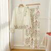 Set Pigiama da Donna 2 Pezzi Primavera Estate Stampa Floreale Indumenti da Notte Manica Lunga Pantaloni Tute Dolce Ampio Raso Abbigliamento da Casa Loungewear
