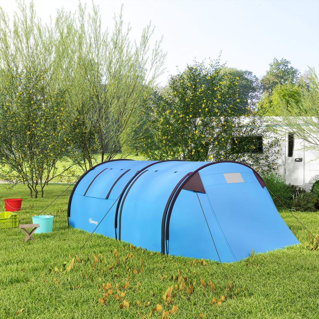 Four Man Duo Room Tunnel Tent, with Accessories - Sky Blue
