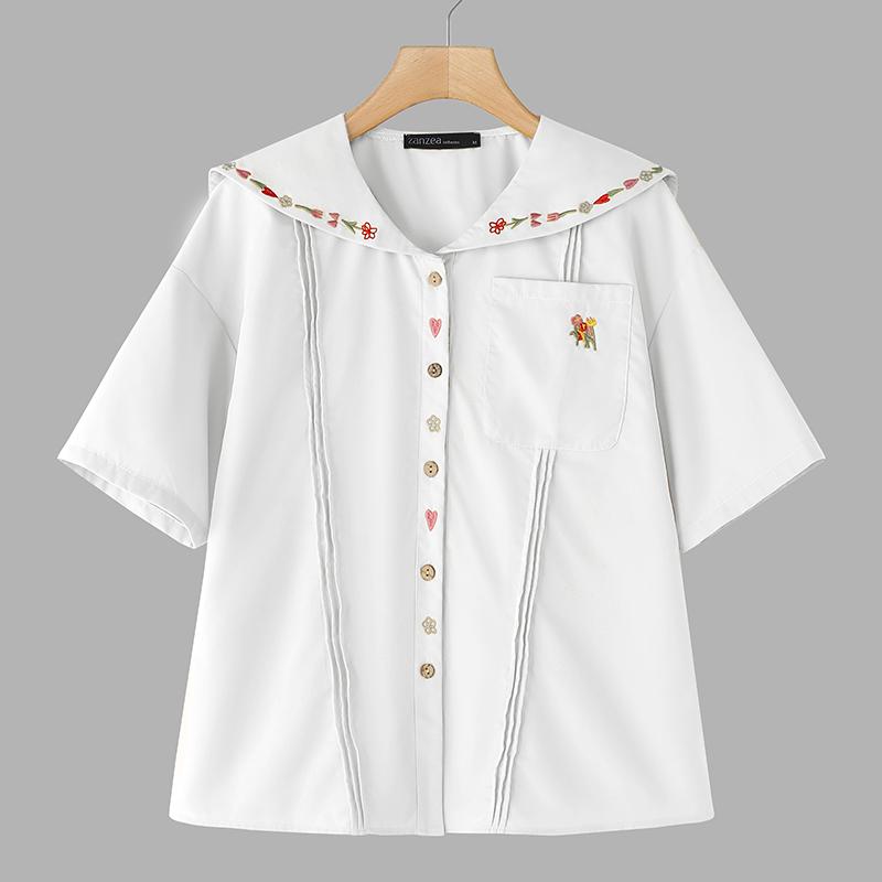 

ZANZEA Женская повседневная летняя блузка с круглым вырезом и коротким рукавом с принтом L