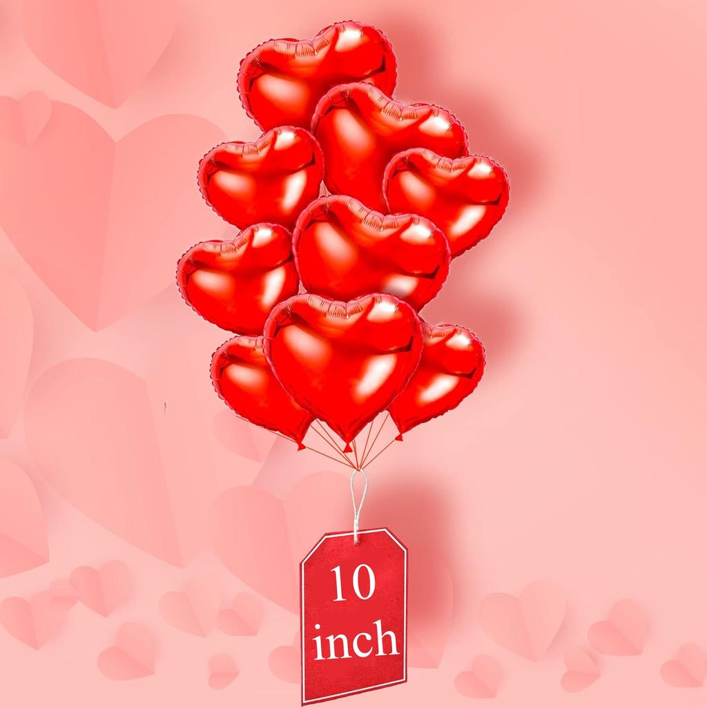 10-50Pcs 10In Heart Shaped Foil Balloons for Valentines Decoration Marriage Engagement Anniversary Party Romantic Occasions