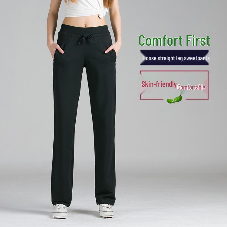 

Женские однотонные прямые повседневные спортивные брюки с высокой посадкой - Корейский стиль, Свободный крой, Эластичные, Приталенные для весны и осени M