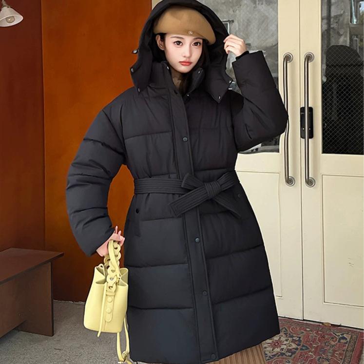 Dopamine cotton-padded clothes women's winter loose casual hooded long over the knee waist warm thick cotton-padded jacket tide