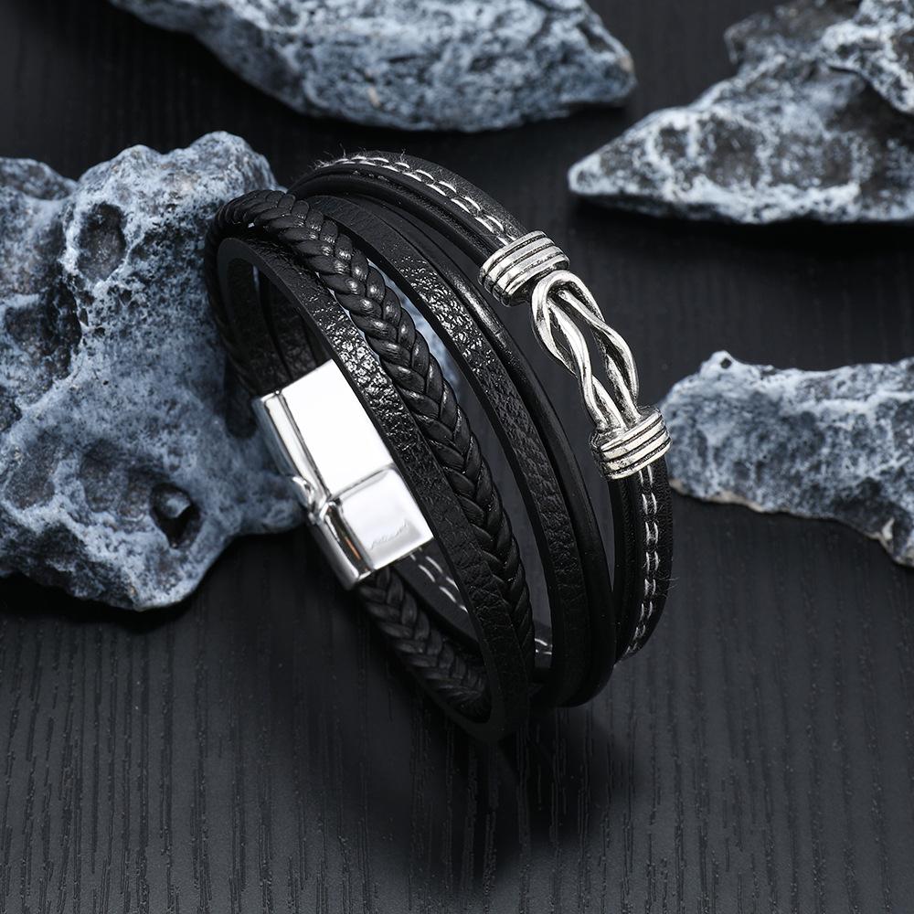Multi Layer Braided Magnetic Clasp Leather Bracelet For Men Punk Cuff