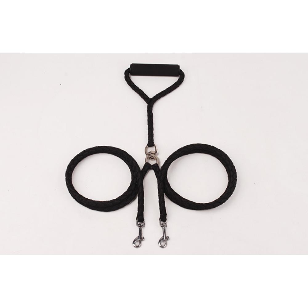 One drag two double head pet double leash dog leash braided braid PP round rope dog leash dog chain