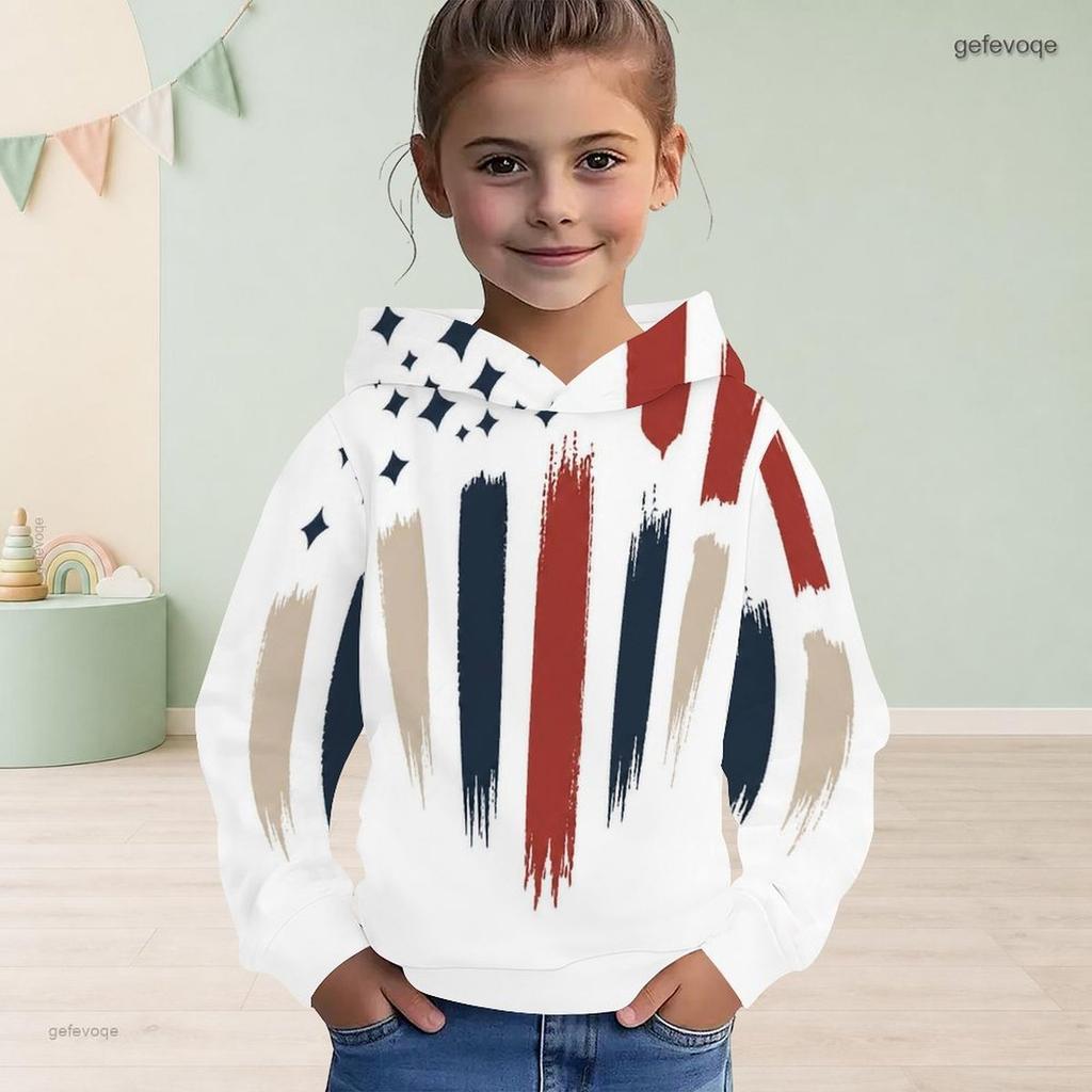 Girls Long Sleeve Hoodie Abstract Printed Casual Pullover Sweatshirt