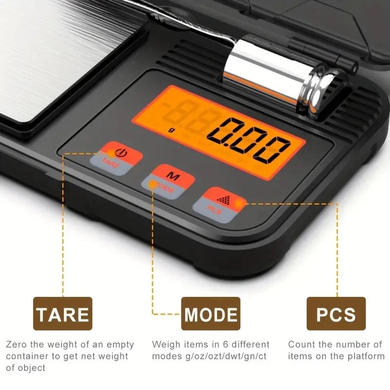 1ks přenosná digitální gramová váha na šperky z nerezové oceli s LCD displejem na práškové mince Bylinky a potraviny