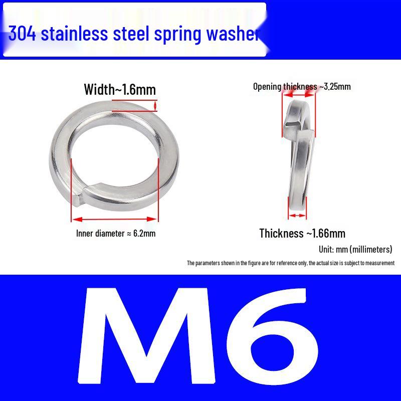 304 Stainless Steel Open Type Elastic Spring Washer, Spacer for M2, M3, M4, M6, M8, M14, M20, M24
