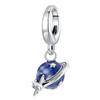 WOSTU Real 925 Silver Blue Series Moon Plane Space Beads Astronaut Charm Owl Pendant Fit Original Bracelet DIY Necklace
