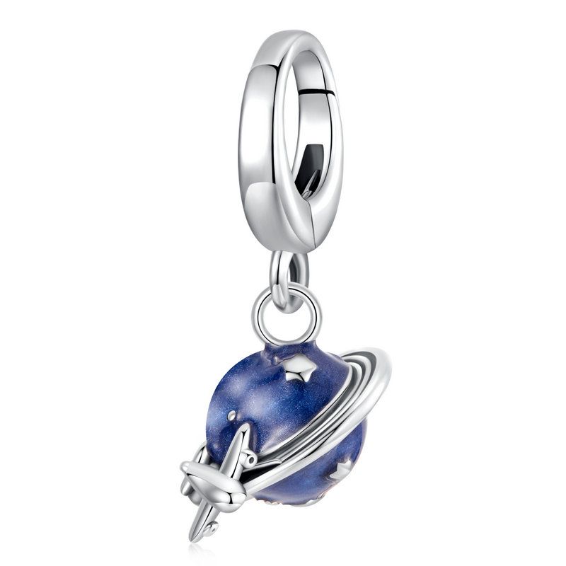 WOSTU Real 925 Silver Blue Series Moon Plane Space Beads Astronaut Charm Owl Pendant Fit Original Bracelet DIY Necklace