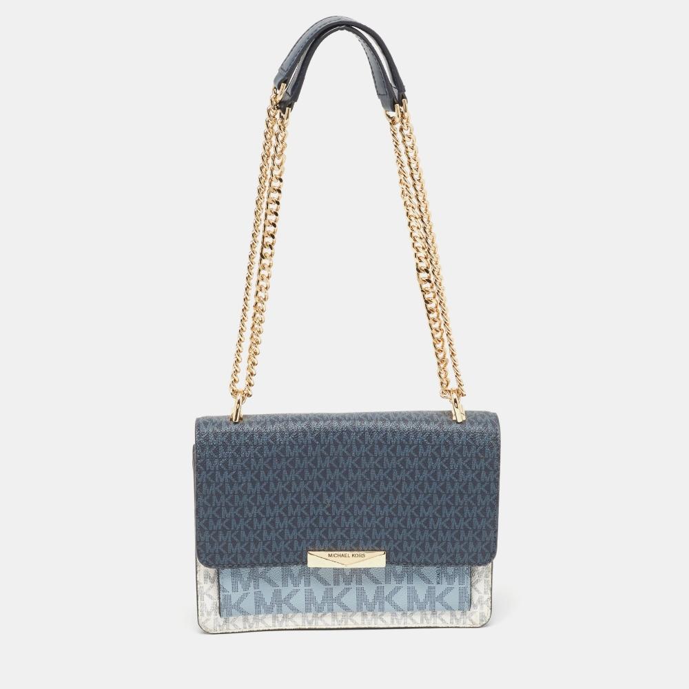 

Сумка на плечо Michael Kors Signature из ткани с покрытием Jade синяя