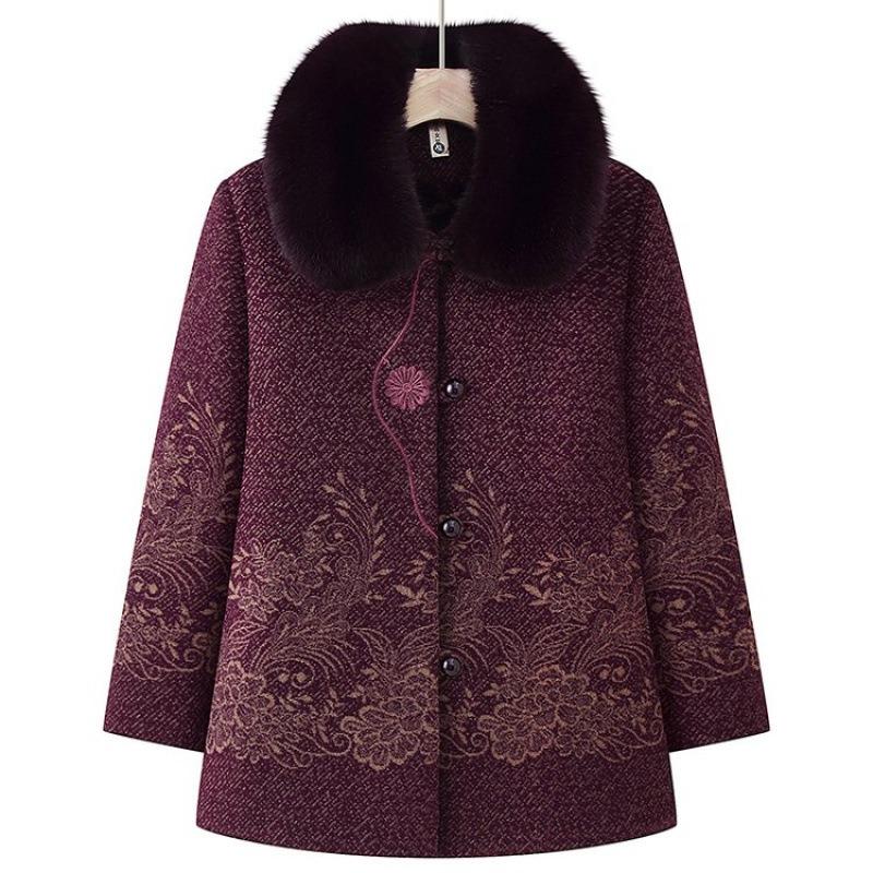 

Бабушкино осенне-зимнее шерстяное пальто с начесом и утолщенное, одежда для пожилых, зимнее пальто для мамы, одежда для пожилой женщины на хлопковой подкладке, женская 5XL [recommended 150-80kg] фиолетовый