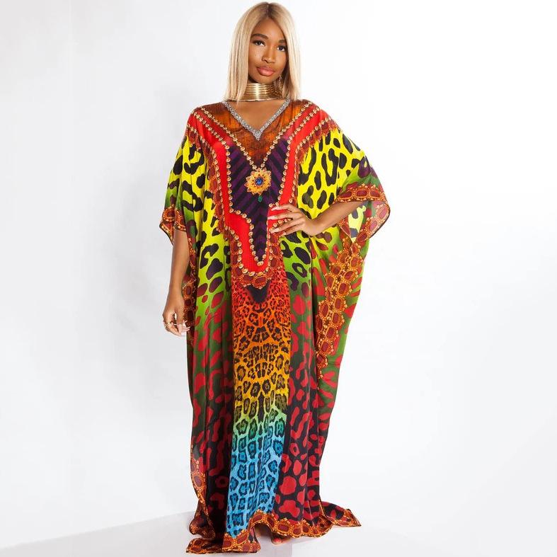 

Халат-накидка с леопардовым принтом, тянущийся в четырех направлениях, для пляжного отдыха One Size