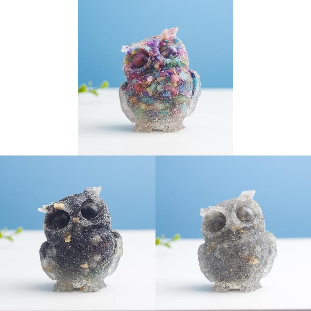 Natural Water Crystal Owl Resin Sculpture For Modern Home Decor And Office Space