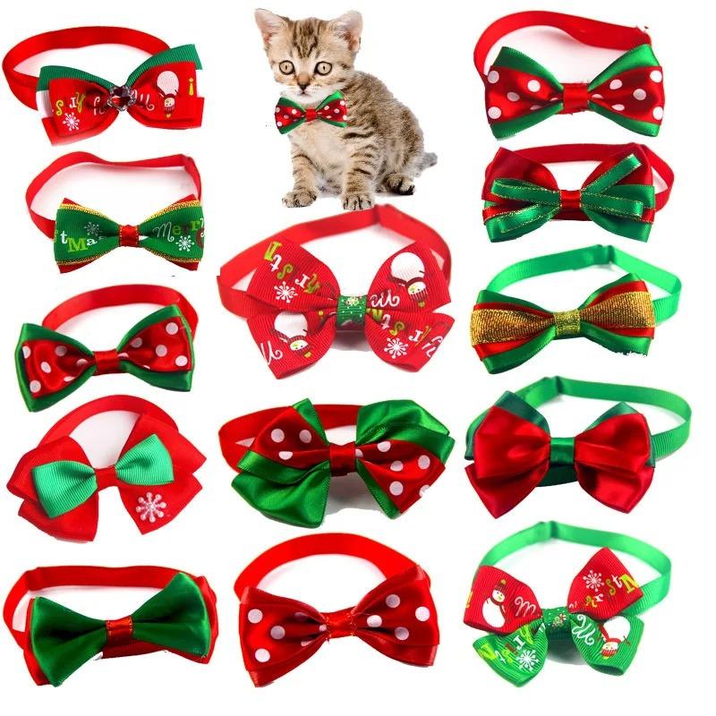 Christmas Handmake Dog Bow Ties Puppy Bowties Pet Cat Dog Bow Tie Collar for Dogs Grooming Dog Christmas Accessories