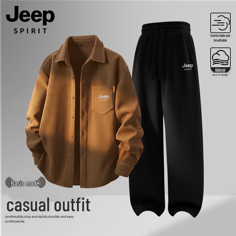 JEEP SPIRIT Men s Corduroy-Look Shirt & Casual Pants Set XL/180
