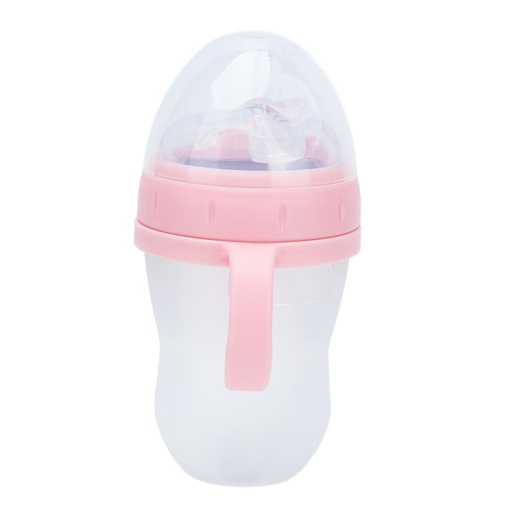 Baby Feeding Bottle Soft Silicone Pacifier Straw Handles Leakproof Infant Milk Water Bottle 240ml