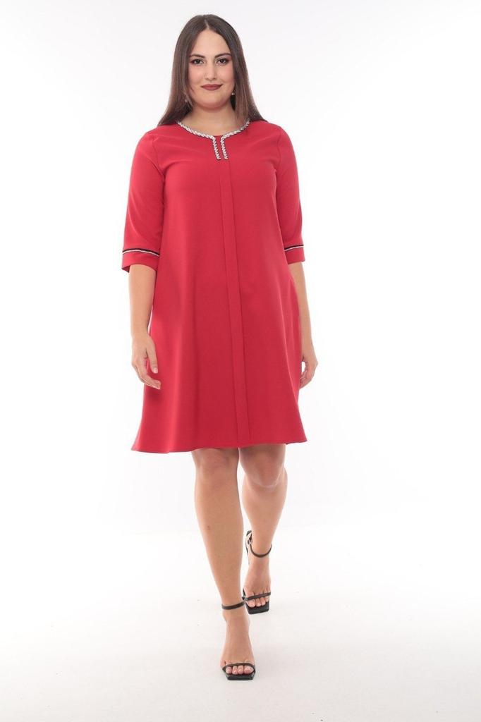 Women's Big Size Dress Plus Size Dress with Collar and Sleeve Stone Accessory Detail