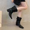 22 Trendy Temperament Beautiful Large Size Thick Heel Pile Fashion Boots Belt Buckle Knight Boots