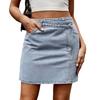 Damen Jeansrock Unregelmäßiger High Waist Design Minirock mit Taschen Volltonfarbe